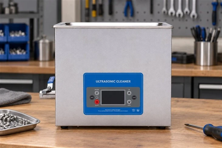 6L ultrasonic parts cleaner on a workshop bench